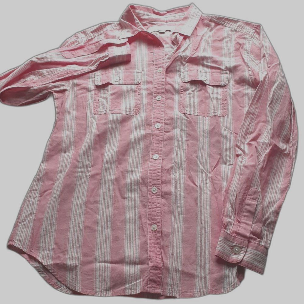Loft shirt women's s pink cotton striped lightweight summer shirt